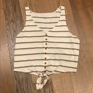 American Eagle Striped Tie Front Crop Tank Top